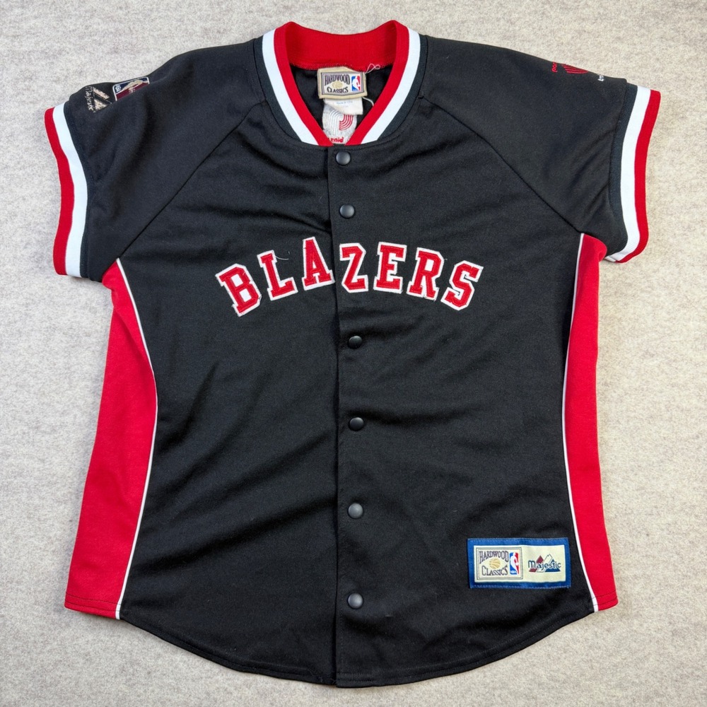Vintage NBA Hardwood Classics Portland Trail Blazers Jersey Black Red Mens L USA